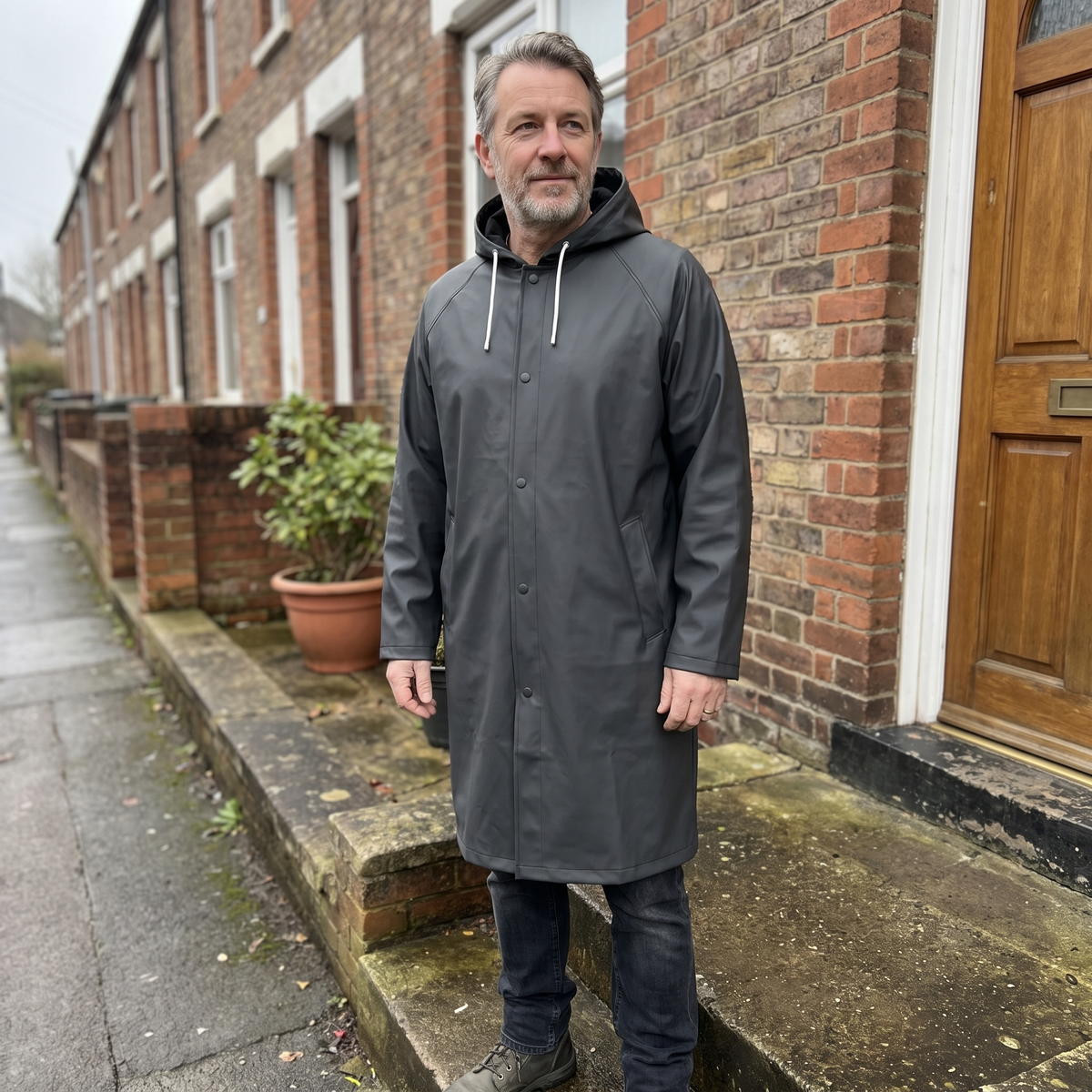 Long Hooded Raincoat