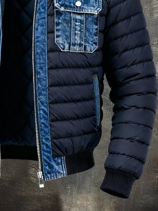 Men's Blue Denim-Look Puffer Jacket